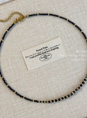 黑色玛瑙串珠锆石项链女法式复古小众设计高级感新款颈链锁骨链