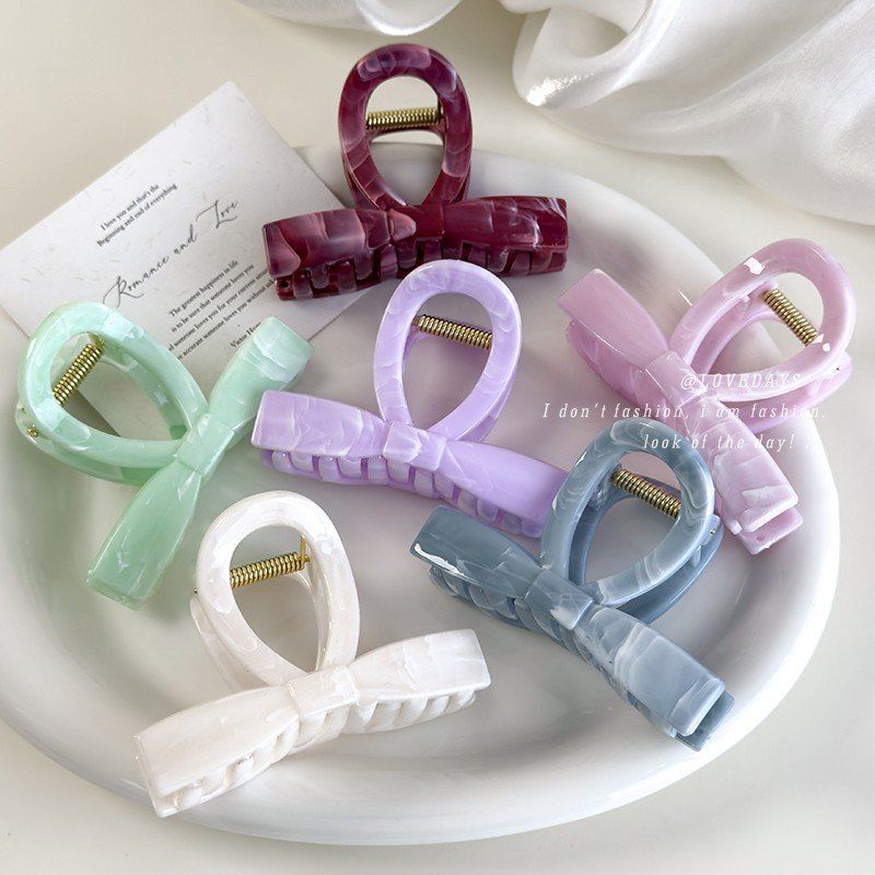 早春炫彩果冻色蝴蝶结中号发夹女简约百搭盘发抓夹气质高级鲨鱼夹