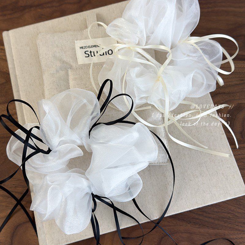 芭蕾风丝带蝴蝶结大肠圈发绳法式欧根纱丸子头发圈头绳氛围感发饰