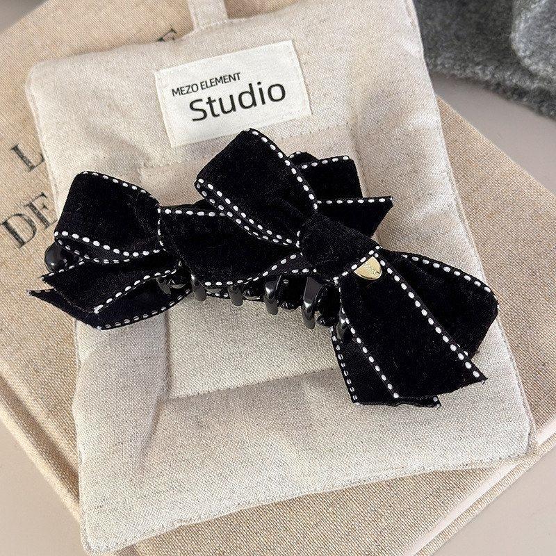 轻奢丝绒蝴蝶结扎马尾一字夹懒人横夹名媛风盘发夹网红同款香蕉夹