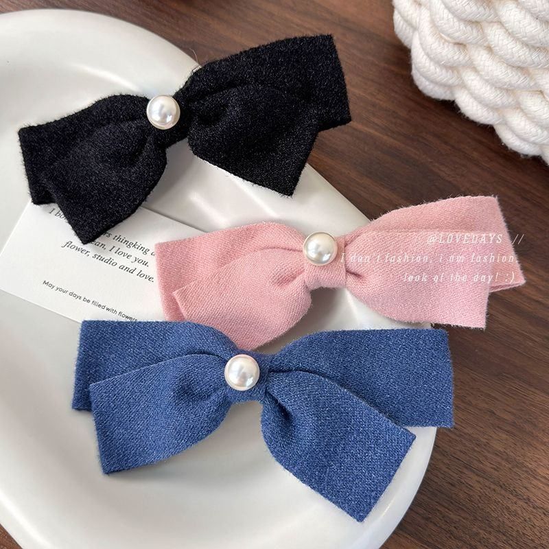 韩版新款发饰气质珍珠蝴蝶结弹簧夹百搭马尾夹头饰公主碎发夹发卡