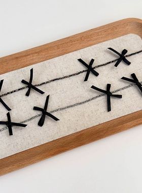 小众轻奢碎银水晶黑色蝴蝶结项链女款高级感锁骨链纯欲辣妹颈链