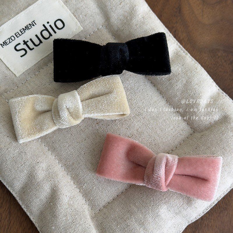 可爱丝绒蝴蝶结发夹气质百搭网红刘海夹碎发边夹前额对夹发卡发饰
