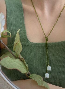 多种戴法白玉铃兰花橄榄绿水晶项链缠绕式双层颈链项链锁骨链