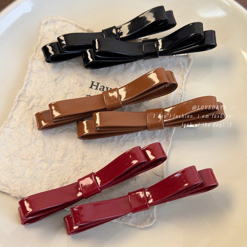 双层皮革蝴蝶结鸭嘴夹一字夹女简约侧边刘海夹发夹百搭气质发饰