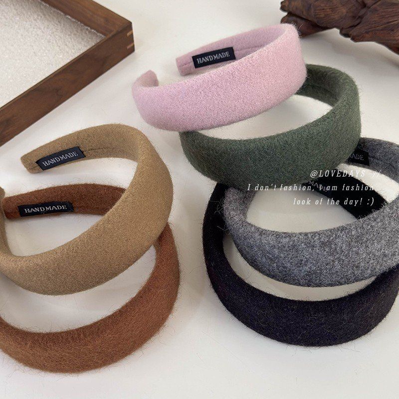 新款法式优雅气质外出百搭发饰彩色毛呢毛绒布艺宽发箍发卡头箍女