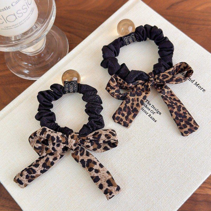 复古豹纹蝴蝶结小肠发圈女高级感低马尾气质扎头发头绳慵懒风发饰