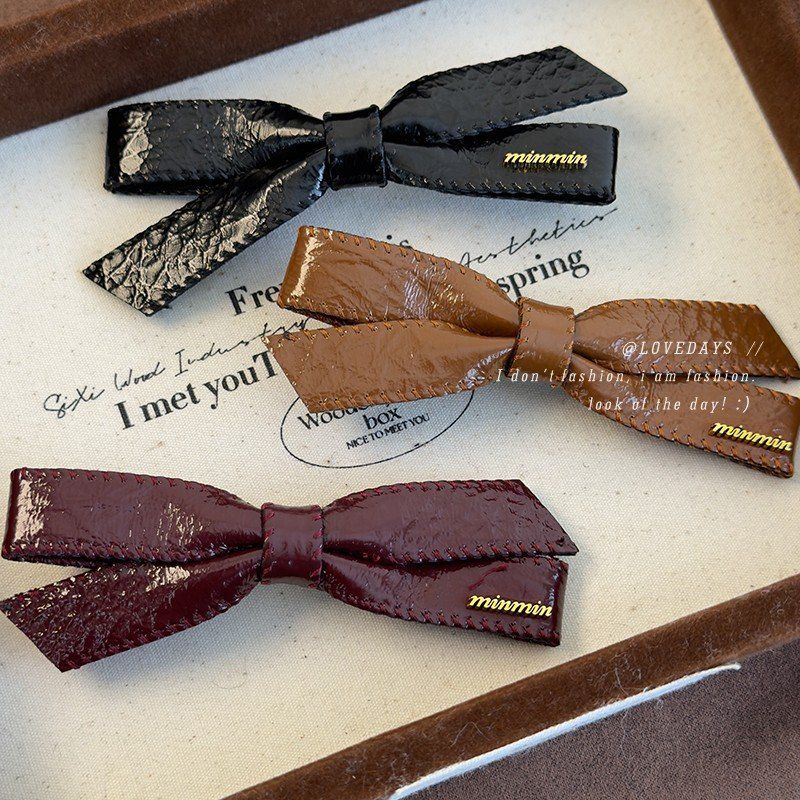 2025新款高级感皮质蝴蝶结鸭嘴夹韩系甜美发饰时尚金标发夹精致女