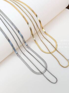 欧美choker颈链不锈钢蛇骨链双层叠戴项链冷淡风小众设计感锁骨链