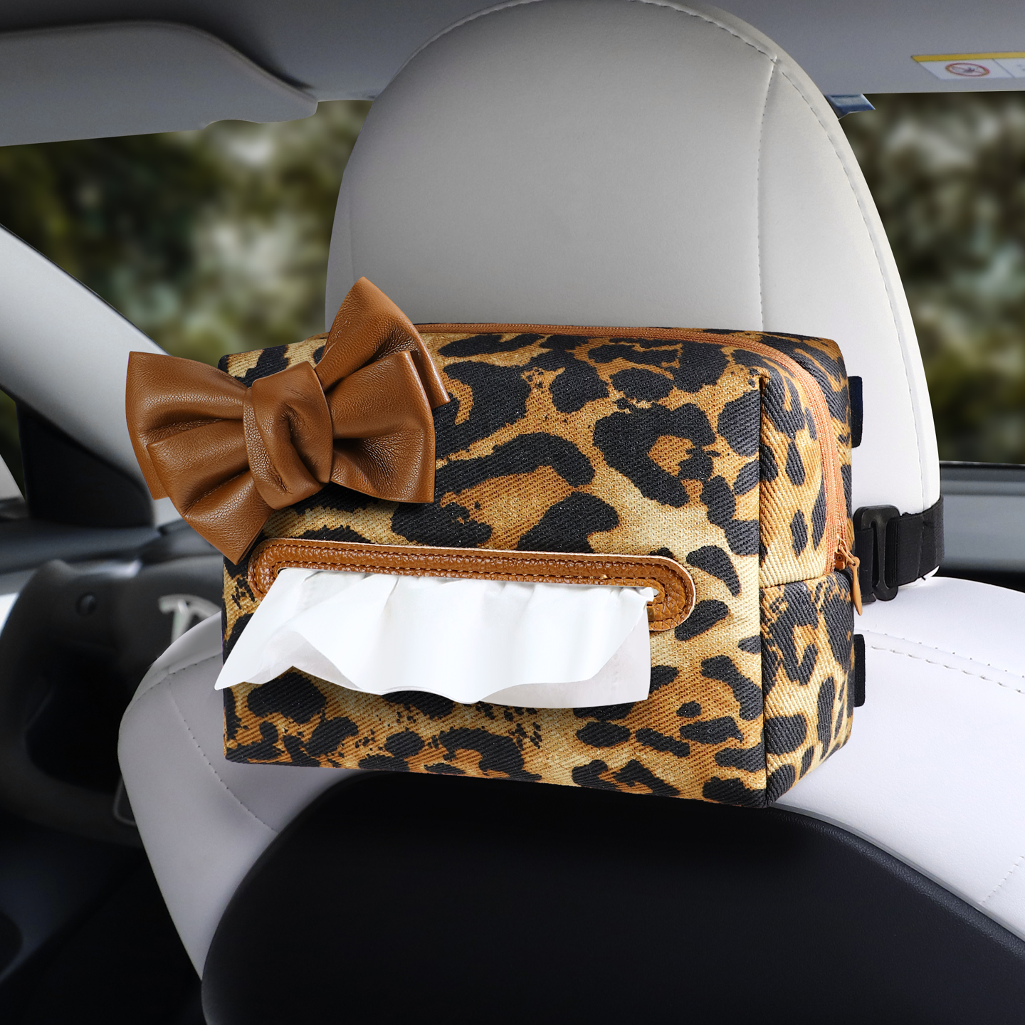 KAKTUS冬季毛絨豹紋車載紙巾盒