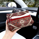 车载纸巾盒高档车内民族风抽纸盒汽车收纳纸巾包车用扶手箱纸抽盒