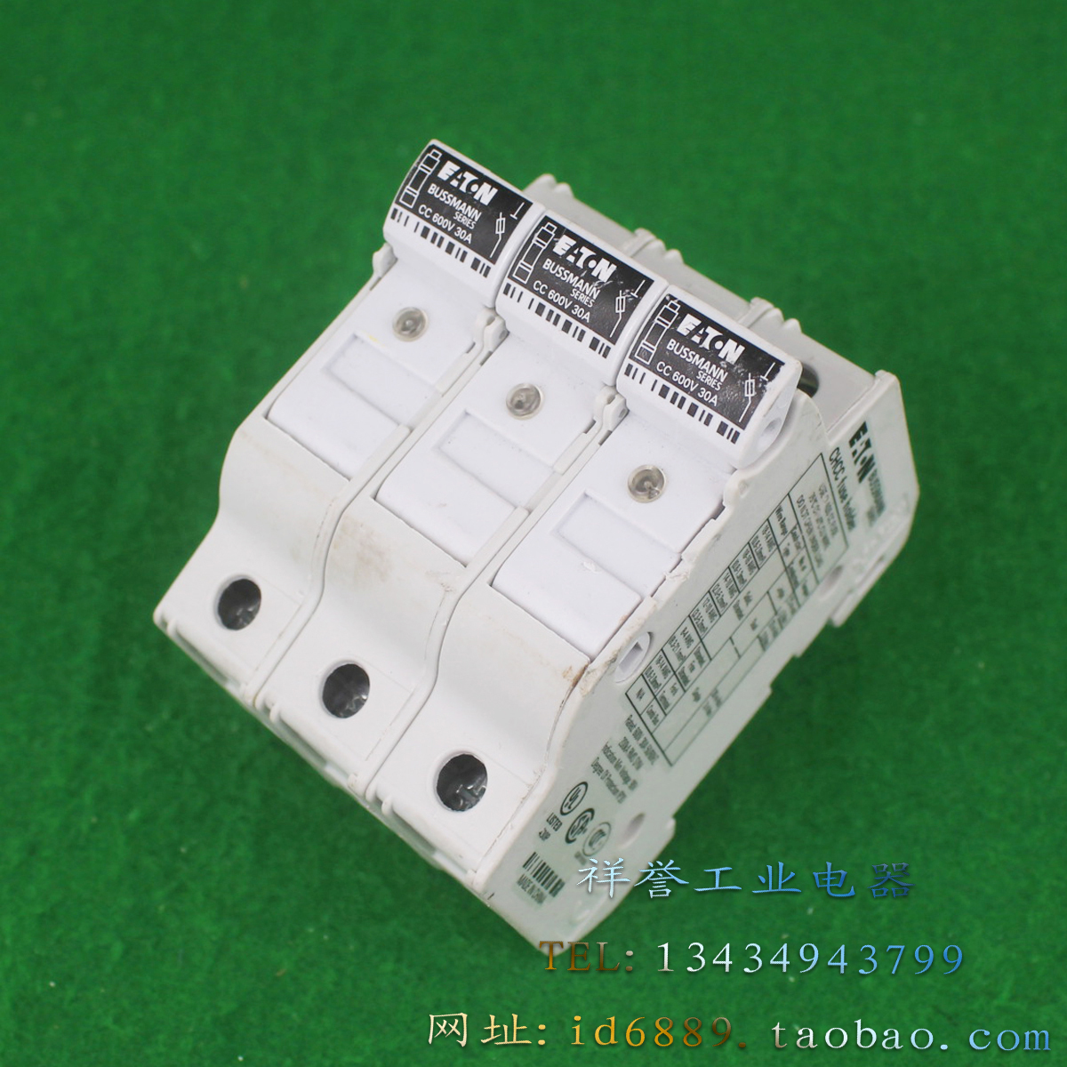 EATON伊顿BUSSMANN保险丝座CHCC3DIU CC 600V 30A 3P带灯熔断器座