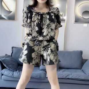 网红爆款时尚套装2024夏季新款洋气提花宽松显瘦短袖阔腿短裤女潮