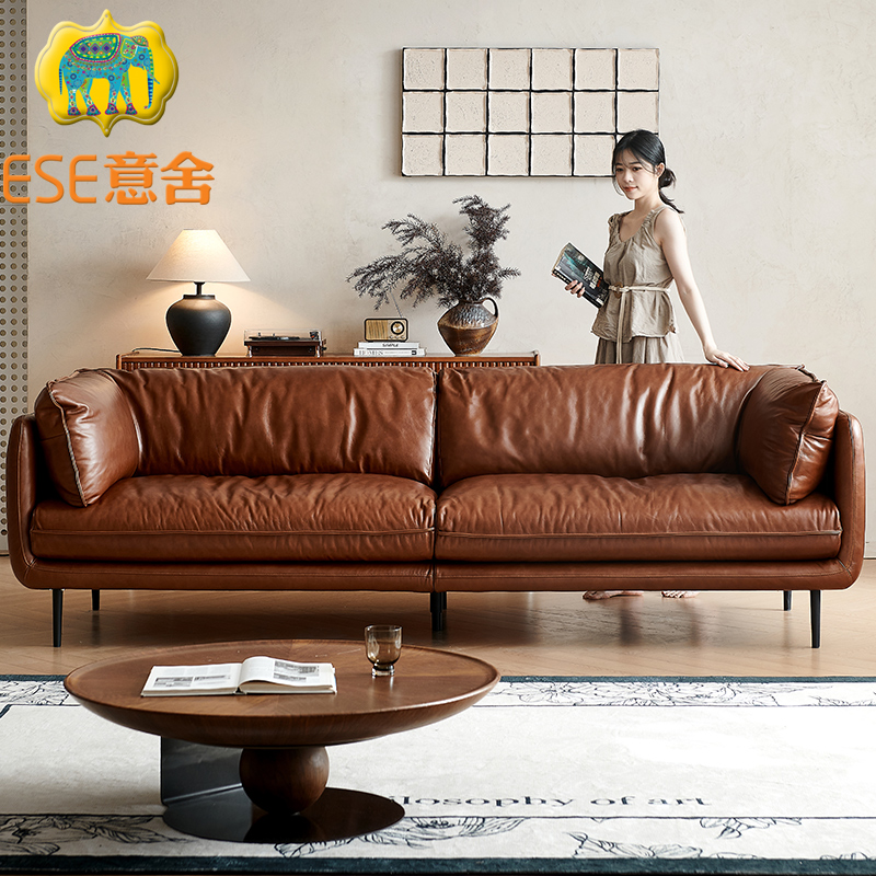 中古风复古真皮沙发头层牛皮羽绒