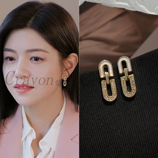 陈妍希狙击蝴蝶岑矜同款耳环贝母U形耳钉气质精致百搭小耳垂适用