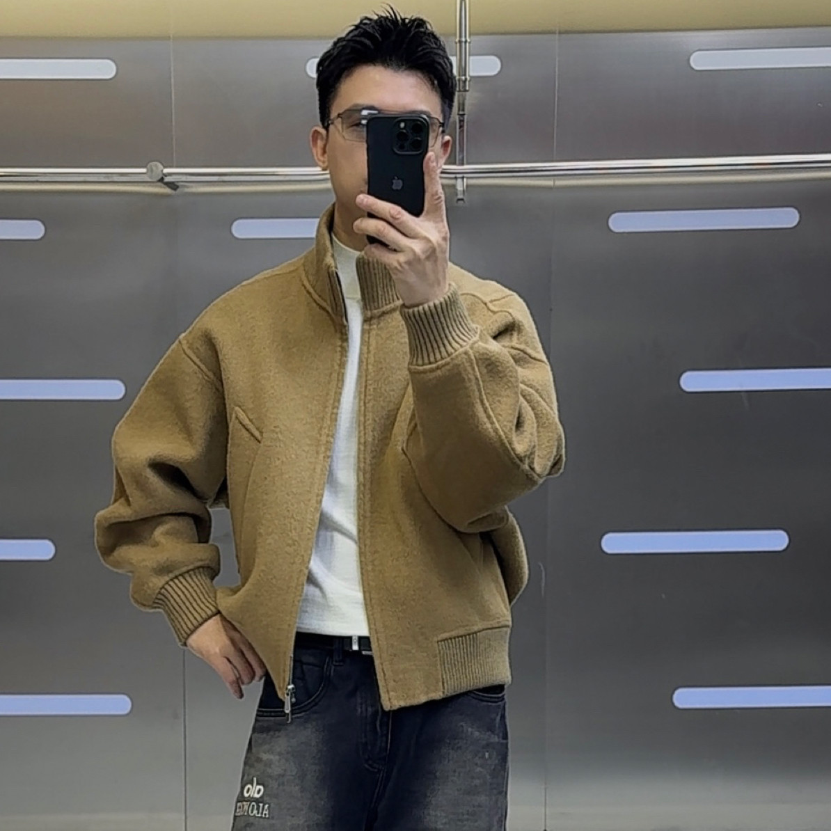 羊毛轻奢老钱男短款毛呢外套宽松毛呢大衣