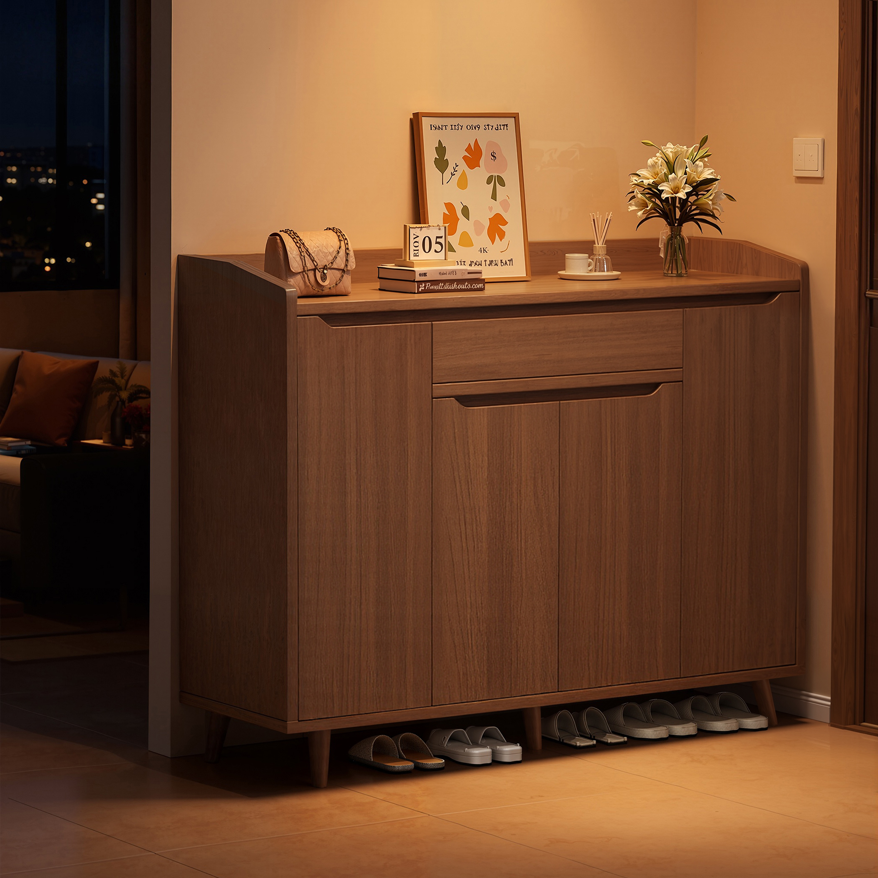 入户门实木收纳鞋柜可调隔板