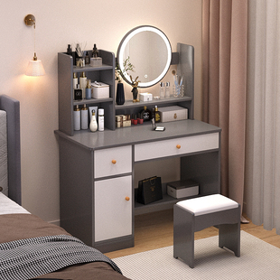 2024新款梳妆台镜子斗会柜一体卧室简约现代小尺寸角落化妆桌电脑