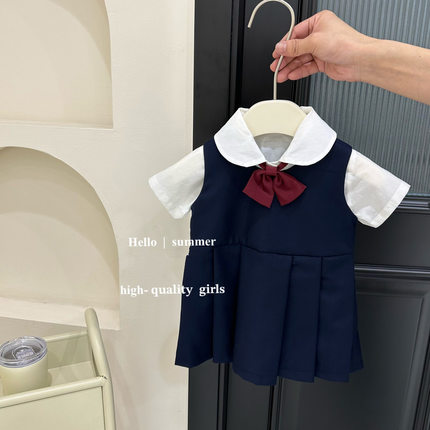 女童学院风夏装衣服日系JK制服儿童校服短袖衬衫+背心连衣裙套装