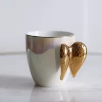 [[梦田良品]出口金色天使翅膀陶瓷马克杯/珠光炫彩描金水杯咖啡杯]