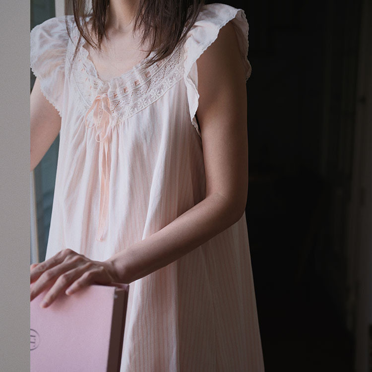 hu～桃子汽水双层纱婴儿棉碎花小飞袖甜美法式睡裙仙女裙夏季家居