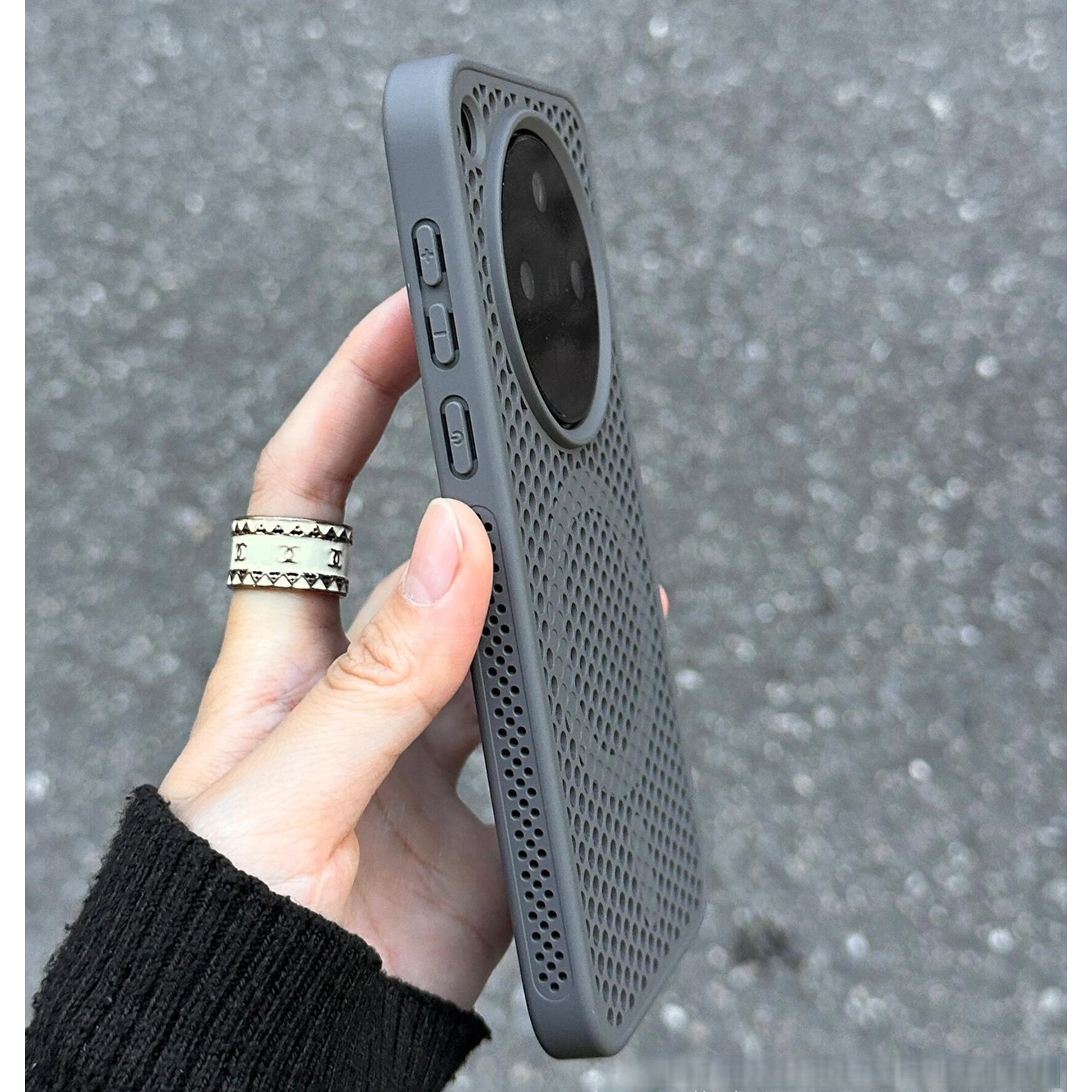磁吸充电镂空散热蜂窝洞洞孔适用oppoFindX8手机壳vivoX200炭灰色X200pro mini防摔Magsafe一加Ace5硅胶3软13