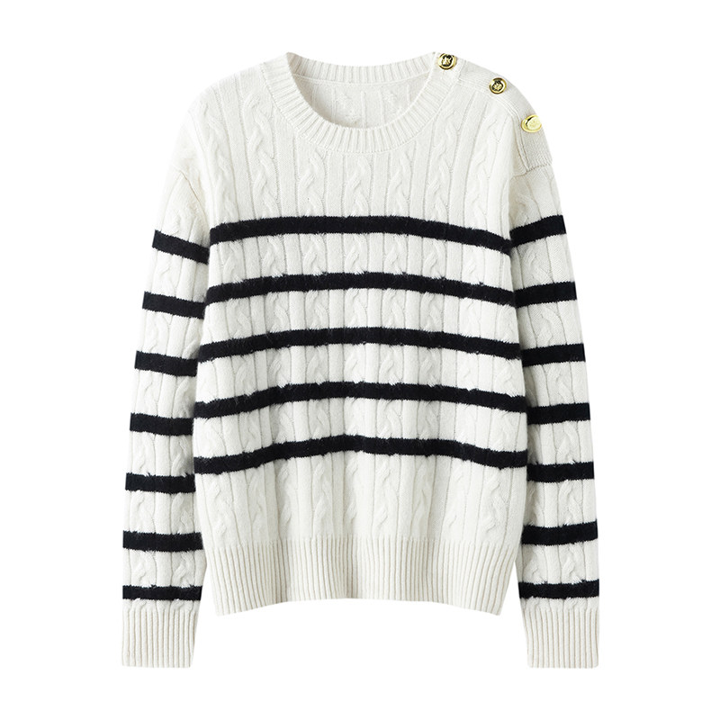 100%纯山羊绒衫女圆领套头毛衣2025新款时尚条纹宽松加厚针织衫,女装/女士精品,羊绒衫,淘宝优惠券,粉丝福利购,淘宝优惠卷