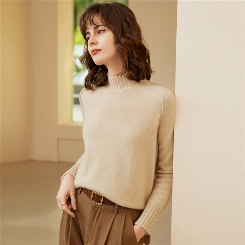 半高领羊绒衫女100%纯山羊绒宽松加厚打底衫秋冬新款针织套头毛衣,女装/女士精品,羊绒衫,淘宝优惠券,粉丝福利购,淘宝优惠卷