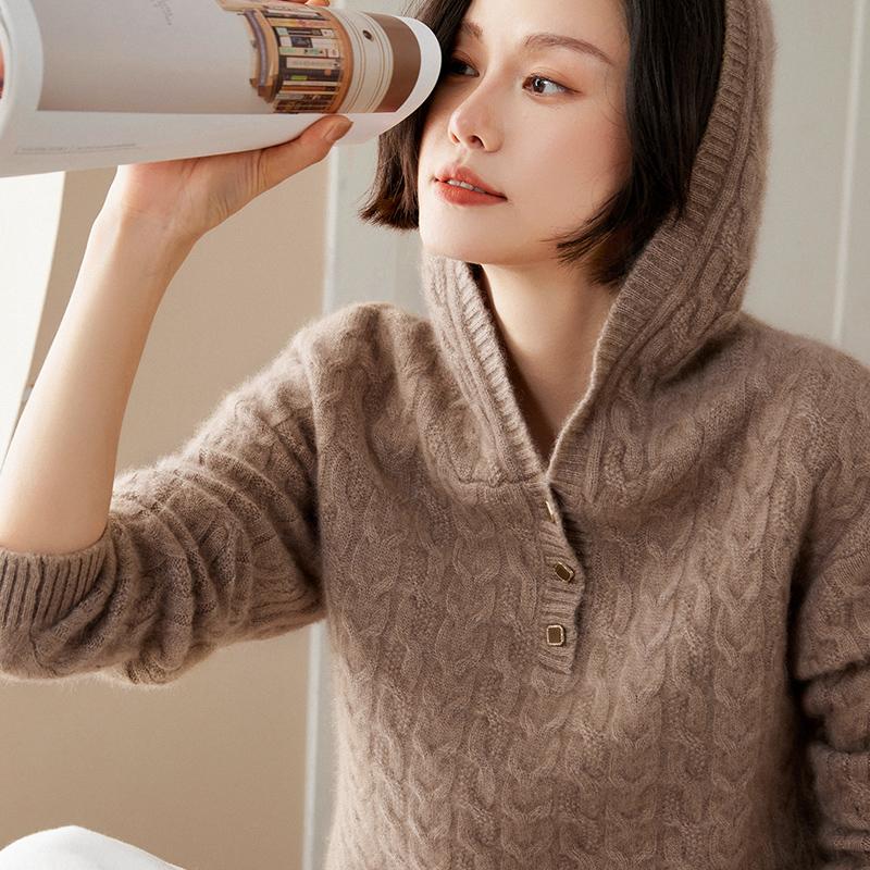 慕琳珊轻奢山羊绒连帽羊绒衫