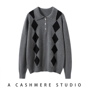 秋冬新款加厚100%纯山羊绒衫女翻领针织打底衫宽松POLO领毛衣上衣