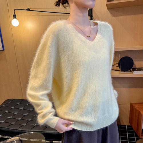 特漂亮！拉绒一线毛衣女秋冬新款无缝软糯宽松百搭羊毛针织打底衫