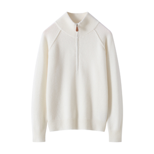 女士半高领100%山羊绒打底衫品牌双股加厚宽松半拉链秋冬针织毛衣