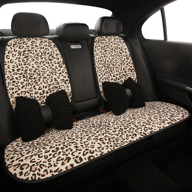 豹纹冰丝网布汽车坐垫网红后排坐垫三件套四季通用免绑通用座垫女