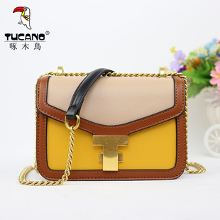 啄木鸟女包官网正品 春夏小方包撞色小众高级链条单肩斜挎包潮 特价