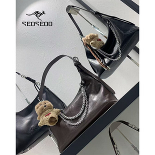 SEOSEOO南澳九州袋鼠女包链条装饰腋下包hobo手提包单肩斜挎包潮
