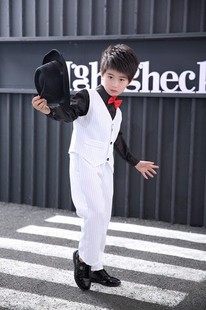 popping少儿街舞舞裤子locking条纹西裤马甲套装儿童机械演出合唱