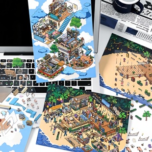 infeelme今日营业中第十弹云上咖啡馆造景贴纸海岛音乐节大号场景