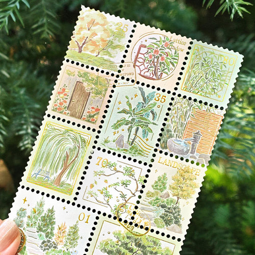 烫金仿真邮票形状贴纸植野手记