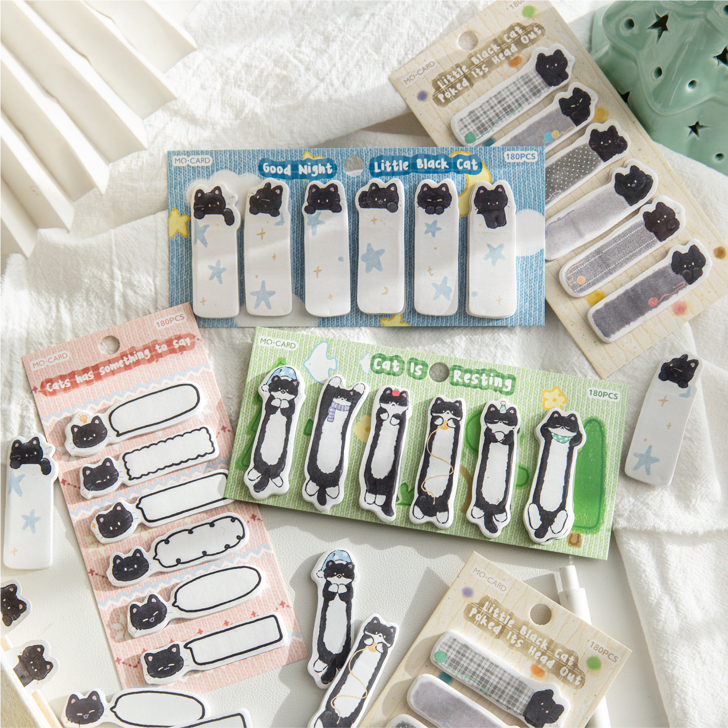 陌墨可爱小黑团团记猫咪异形索引便利贴diy有粘性学生用留言n次贴