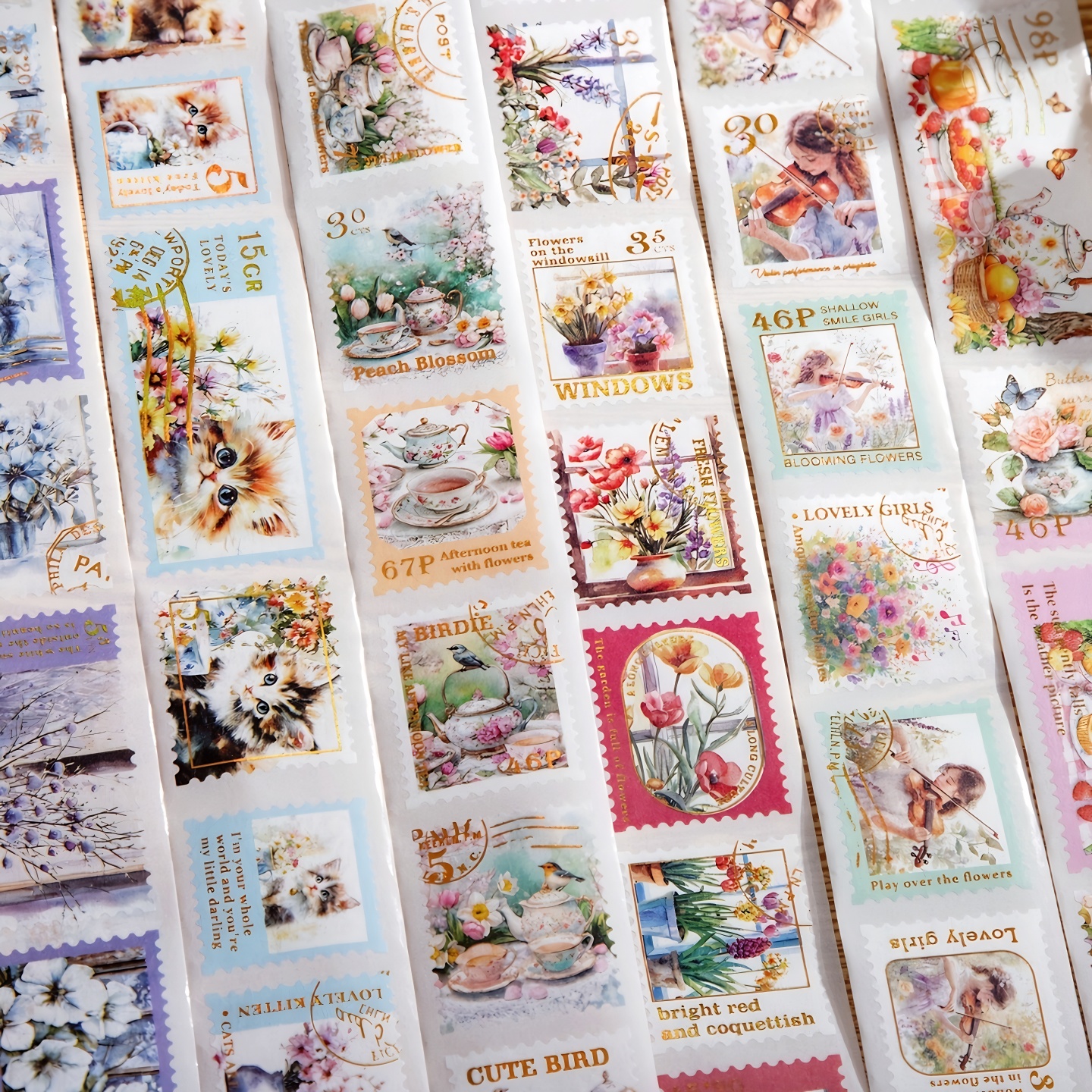 花园邮迹邮票主题排废手帐和纸胶带复古手账素材植物花朵装饰贴纸