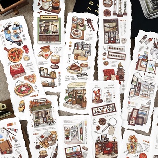 Infeelme时间行者PET透明长条贴纸造景咖啡复古手帐素材装 饰胶带