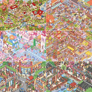 利胜12.0造景贴纸街景可爱雀实利害美食街菜市场微缩场景解压贴画