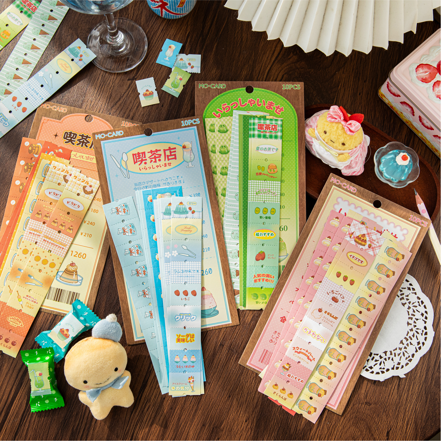 古早契茶店手绘长条标签贴纸日系昭和食物索引贴复古手帐素材贴画