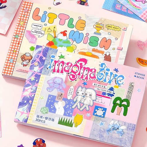 芯陌双拼M5尺寸手帐贴纸本韩系杂志ins盐甜涂鸦风手账素材贴纸书