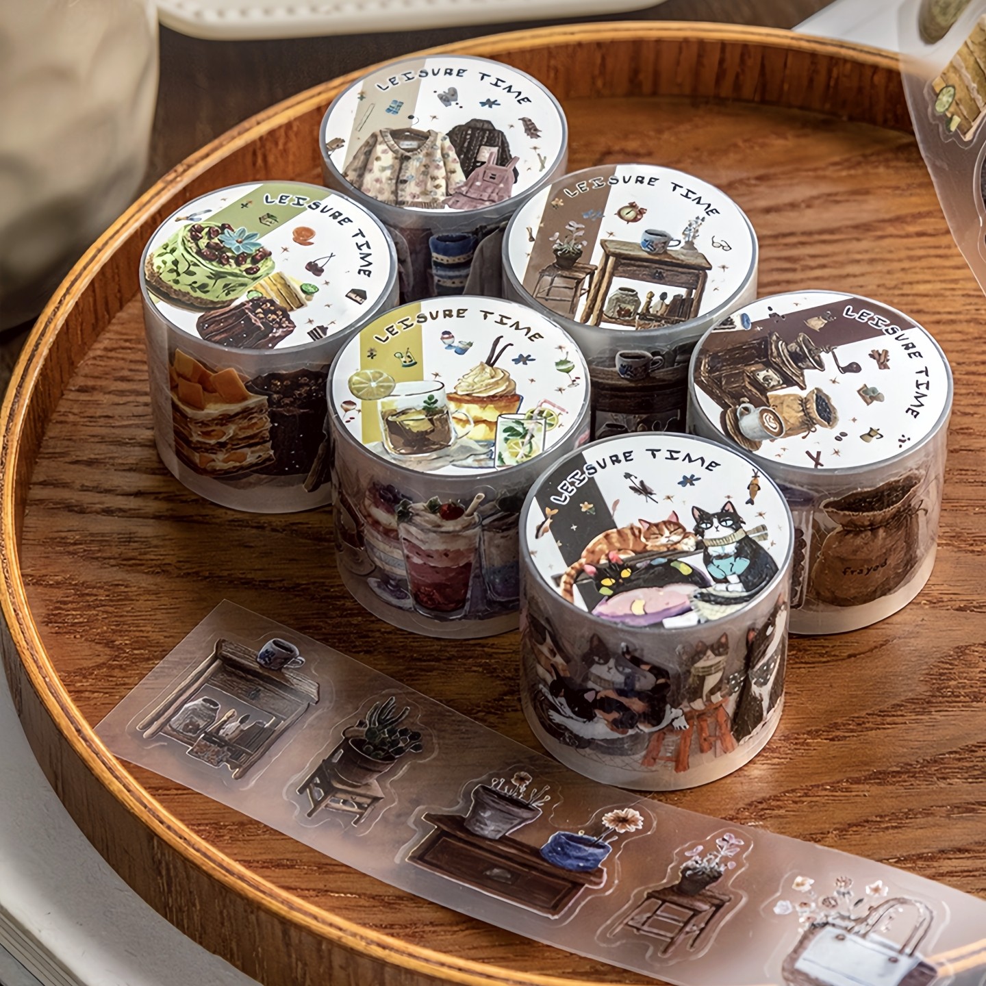 闲暇时刻雾面PET手帐胶带美式复古生活家居小物件手账装饰diy贴纸