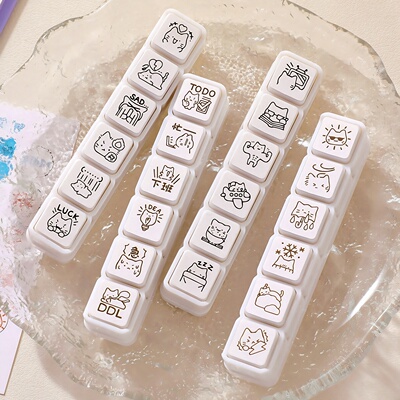日系可爱小猫ins手帐六联生活记录印章高颜值diy日程本手账本盖印