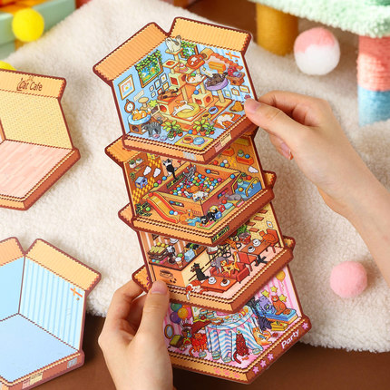 番茄酱少女猫咪乐园造景贴纸带定位线立体可爱小屋微缩场景贴画