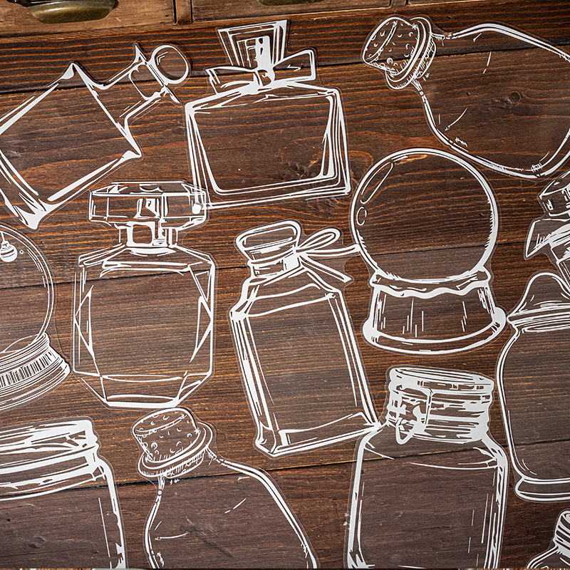 瓶子春天透明pet贴纸干花书签diy素材罐子玻璃器皿植物塑封贴画