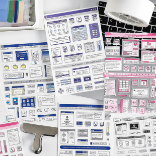 标签研究所复古电脑对话框手账贴纸韩系ins咕卡装 饰手帐素材贴画