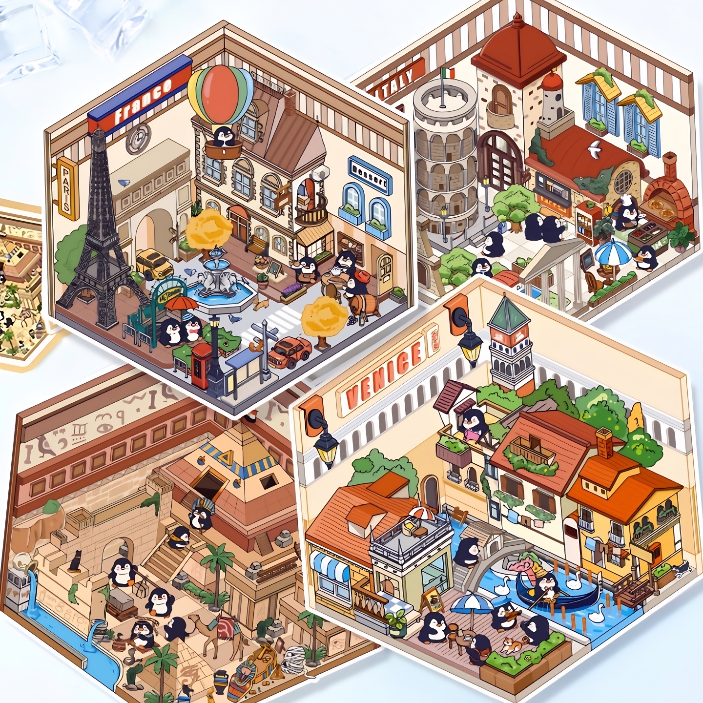 森游造景贴纸9.0新款立体叠堆解压3D小屋微缩场景企鹅DIY古风贴画